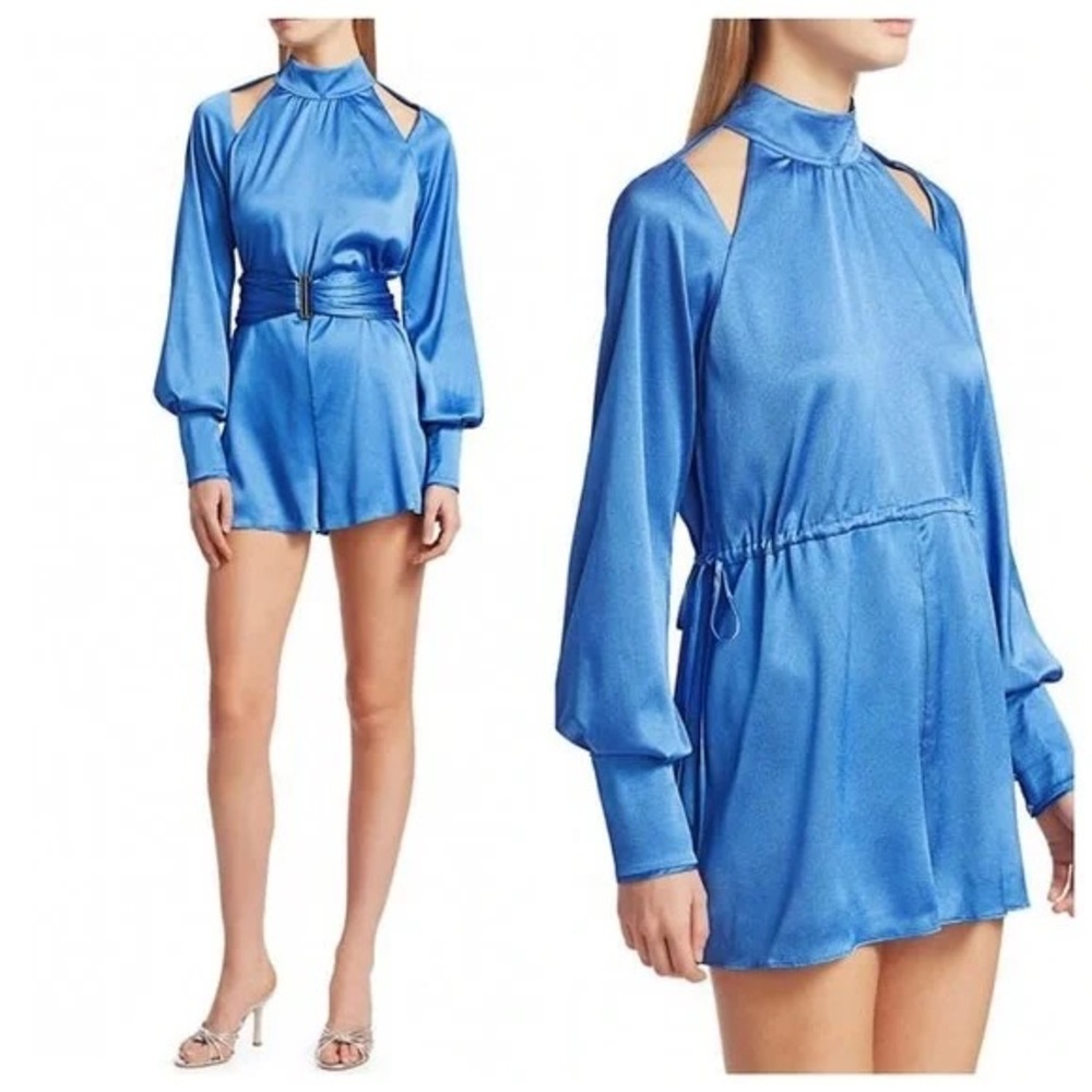 Alexis Electric Blue Satin Long Sleeve Romper size S